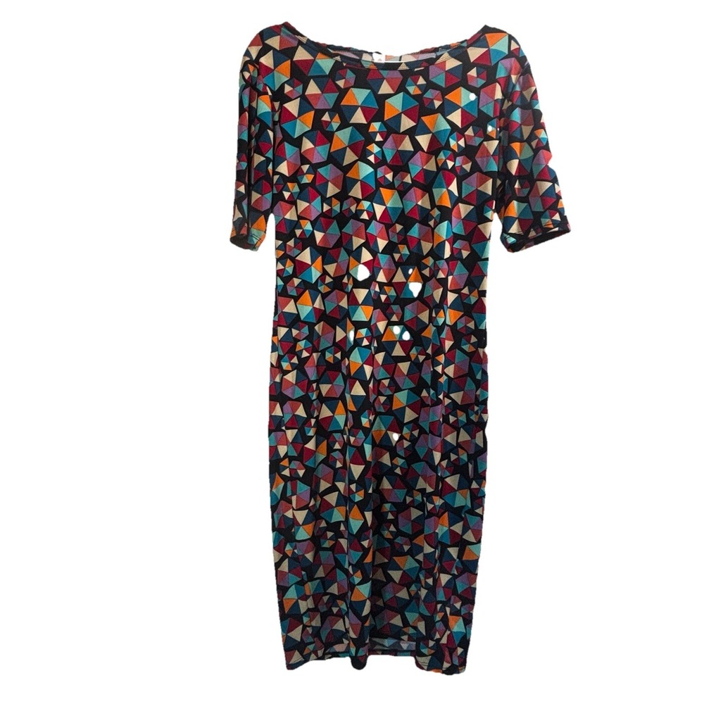 LuLaRoe Julia Pencil Sheath Dress‎ Geometric Colorful Short Sleeve Size Medium